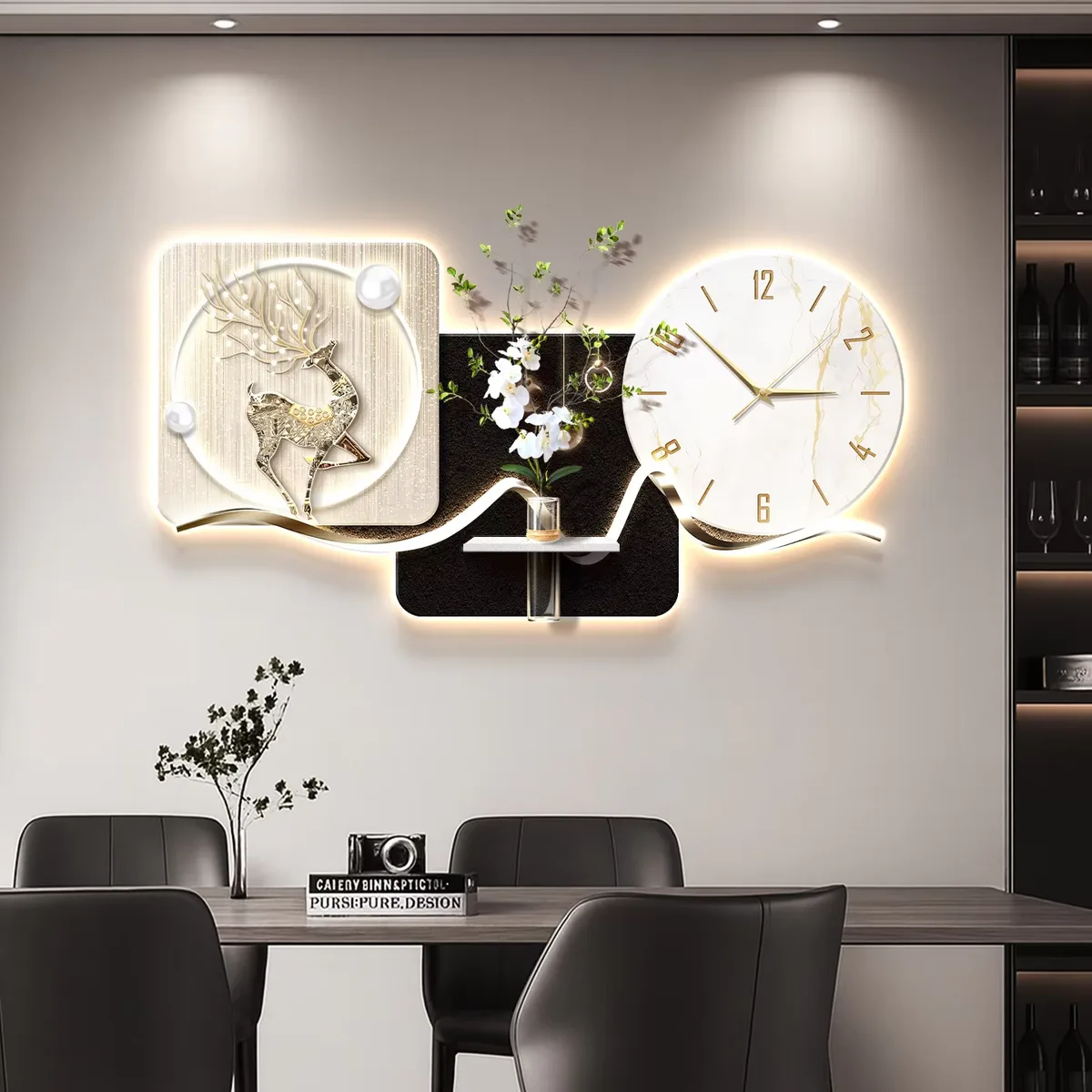 Living Room Clocks Art Decorative Painting Restaurant Background Wall Glowed Crystal Porcelain LED Painting