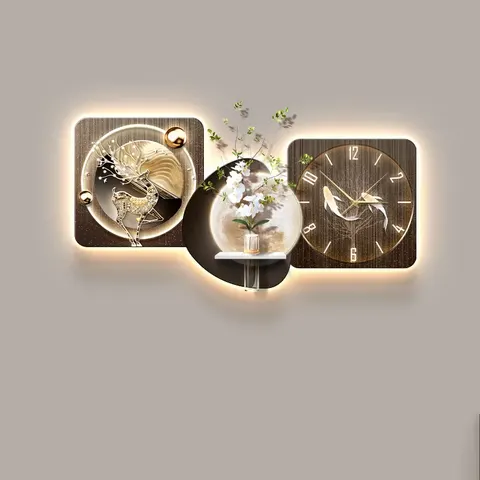Living Room Clocks Art Decorative Painting Restaurant Background Wall Glowed Crystal Porcelain LED Painting