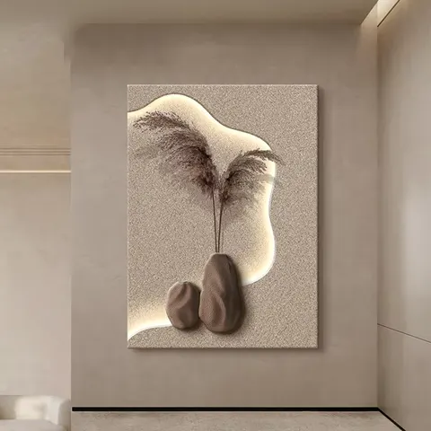 Living Room Corridor Background Wall Double-layer Sandstone LED Painting With Green Plants Art Home Decor Painting