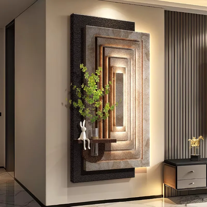 Living Room Corridor Background Wall Sandstone Fabric Decorative Painting Hydroponics Green Plants Wall Painting