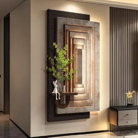 Living Room Corridor Background Wall Sandstone Fabric Decorative Painting Hydroponics Green Plants Wall Painting