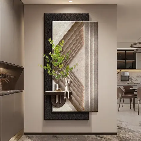 Living Room Corridor Background Wall Sandstone Fabric Decorative Painting Hydroponics Green Plants Wall Painting