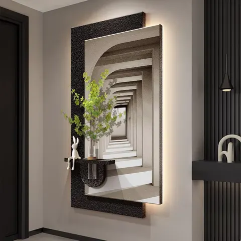 Living Room Corridor Background Wall Sandstone Fabric Decorative Painting Hydroponics Green Plants Wall Painting