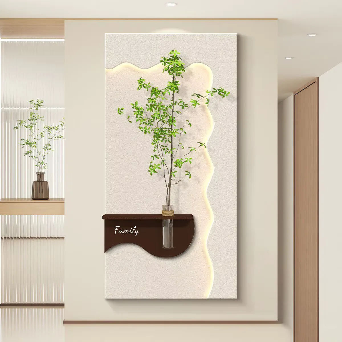 植物 单幅 装饰画 现代简约 玄关背景墙挂画 LED带灯画
