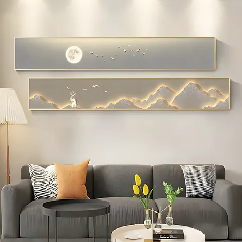 Living Room Decorative Picture Backer Sofa Background Wall Decor Painting Narrow Long Bedroom Bed Hanging Picture Senior Sense