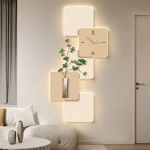 Living Room Entrance Art Decor Paintings Abstraction Geometry With a Clock Corridor Background Wall Sandstone LED Painting