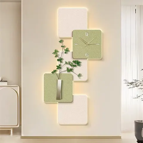 Living Room Entrance Art Decor Paintings Abstraction Geometry With a Clock Corridor Background Wall Sandstone LED Painting