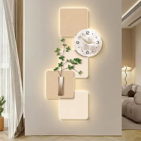 Living Room Entrance Art Decor Paintings Abstraction Geometry With a Clock Corridor Background Wall Sandstone LED Painting