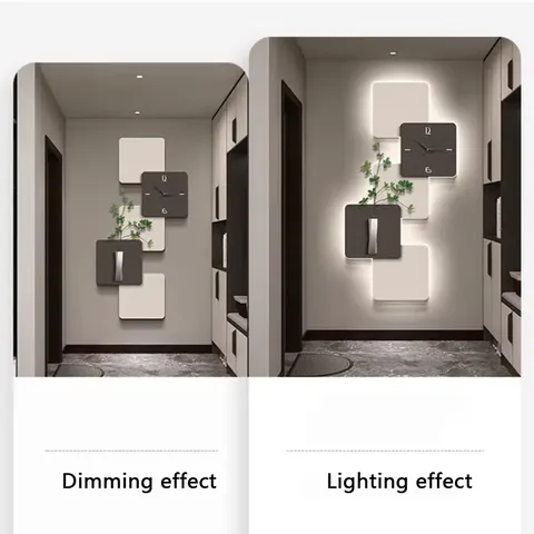 Living Room Entrance Art Decor Paintings Abstraction Geometry With a Clock Corridor Background Wall Sandstone LED Painting