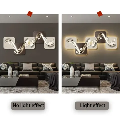 Living Room Geometric Gold Ribbon Wall Art Home Decor Painting with Led Light Sofa Background Wall Painting