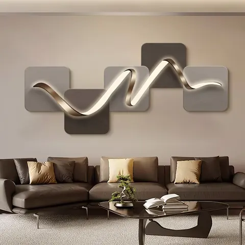 Living Room Geometric Gold Ribbon Wall Art Home Decor Painting with Led Light Sofa Background Wall Painting
