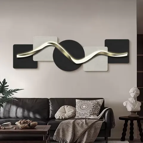 Living Room Geometric Gold Ribbon Wall Art Home Decor Painting with Led Light Sofa Background Wall Painting