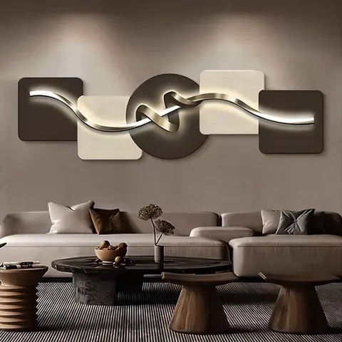 Living Room Geometric Gold Ribbon Wall Art Home Decor Painting with Led Light Sofa Background Wall Painting