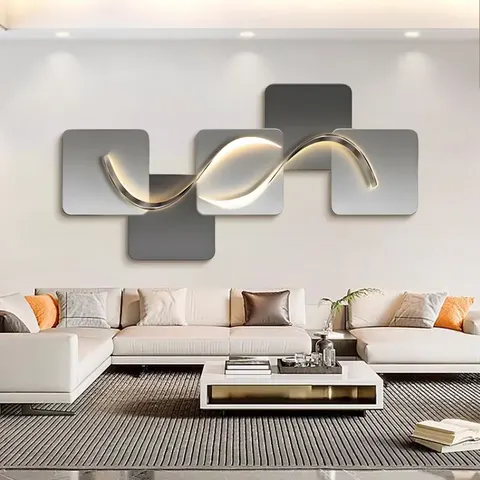 Living Room Geometric Gold Ribbon Wall Art Home Decor Painting with Led Light Sofa Background Wall Painting