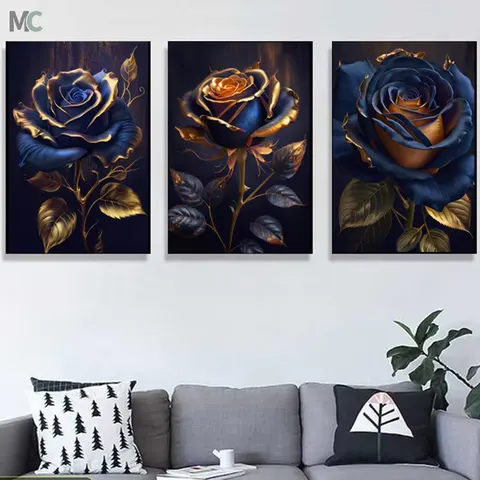 Living Room Gold Rose Adornment Picture Sofa Background Wall Hanging Picture Modern Contracted Dining Room Flower Painting