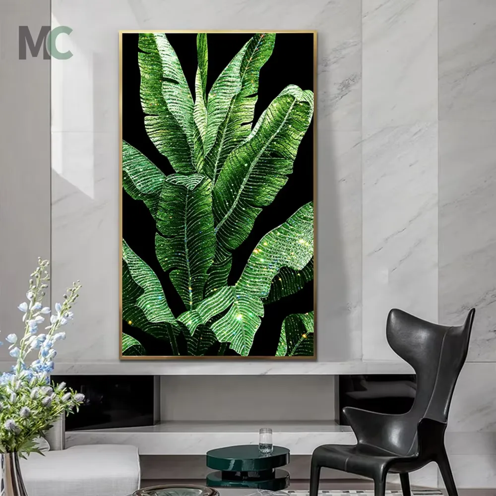 Living Room Golden Leaves Crystal Painting Sofa Background Wall Art Decor Painting Hotel Atmosphere Corridor Hanging Pictures