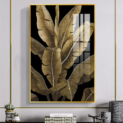 Living Room Golden Leaves Crystal Painting Sofa Background Wall Art Decor Painting Hotel Atmosphere Corridor Hanging Pictures