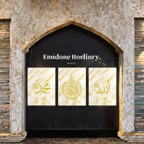 Living Room Home Decor Islamic Blue Gold Abstract Posters Picture Aluminum Alloy Paper Support Base Art Calligraphy Paintings