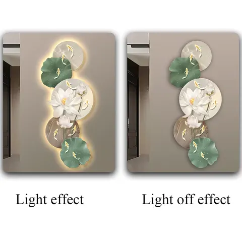 Living Room Lotus Art Decor Painting Landscape with LED Mural Laser Engraving Crystal Porcelain Painting