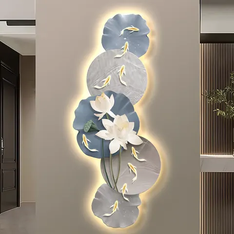 Living Room Lotus Art Decor Painting Landscape with LED Mural Laser Engraving Crystal Porcelain Painting