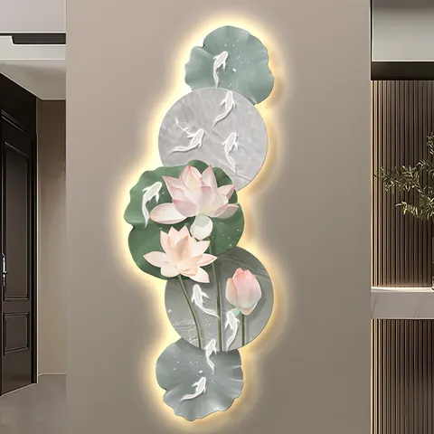 Living Room Lotus Art Decor Painting Landscape with LED Mural Laser Engraving Crystal Porcelain Painting