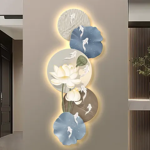 Living Room Lotus Art Decor Painting Landscape with LED Mural Laser Engraving Crystal Porcelain Painting