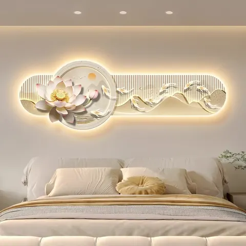 锦鲤 单幅 装饰画 现代简约 客厅背景墙挂画 LED带灯画