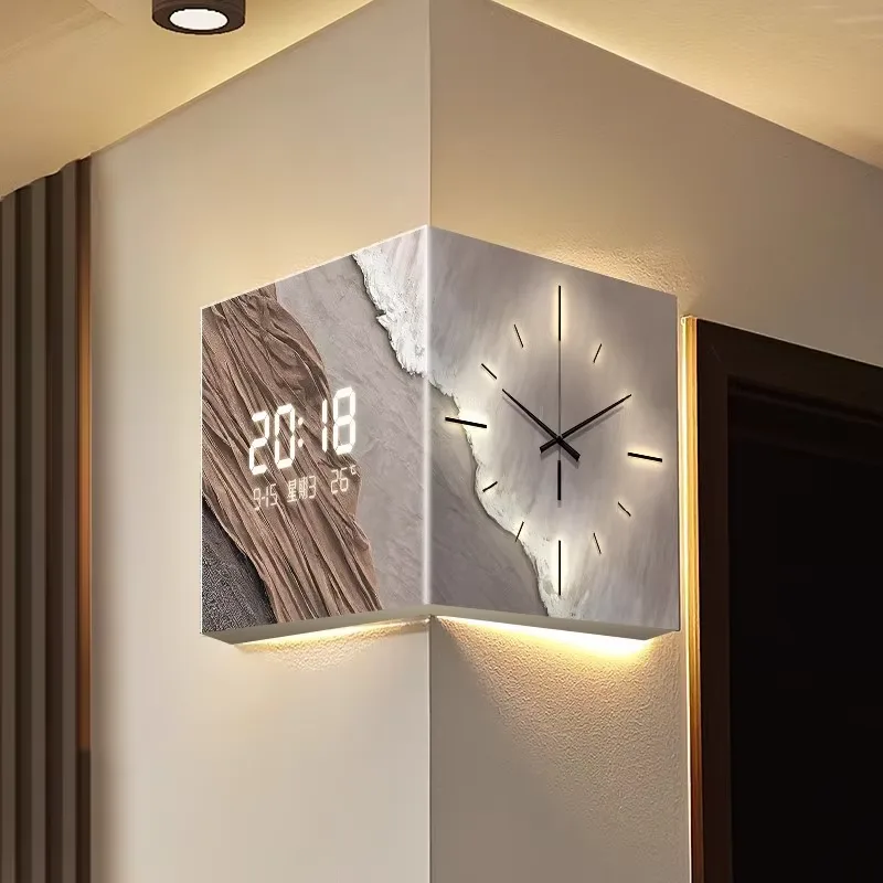 Living Room Quartz Wall-Mounted Double-Sided Abstract Acrylic USB Clock with Silent Hands Displaying a Beach Wave Pattern