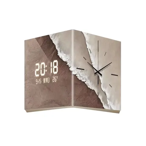 Living Room Quartz Wall-Mounted Double-Sided Abstract Acrylic USB Clock with Silent Hands Displaying a Beach Wave Pattern