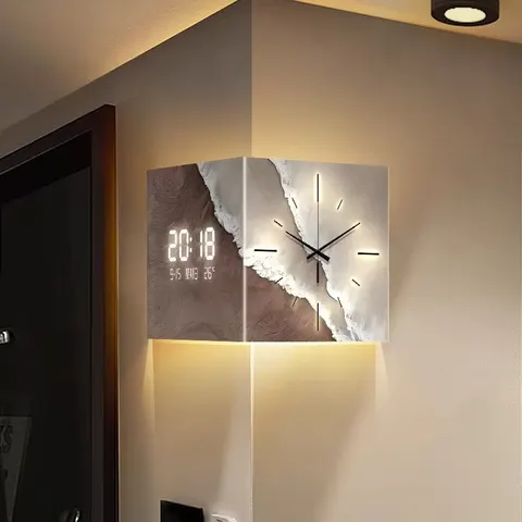 Living Room Quartz Wall-Mounted Double-Sided Abstract Acrylic USB Clock with Silent Hands Displaying a Beach Wave Pattern