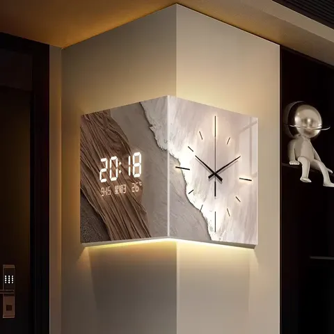 Living Room Quartz Wall-Mounted Double-Sided Abstract Acrylic USB Clock with Silent Hands Displaying a Beach Wave Pattern