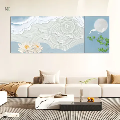 Living Room Sandstone Flower Wall Art Home Decor Painting Background Wall Nine Fish Picture Double Crystal Porcelain Painting
