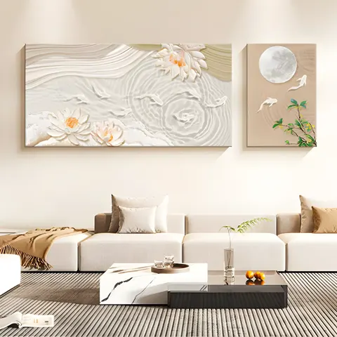 锦鲤 单幅 装饰画 现代简约 客厅背景墙挂画 砂岩浮雕