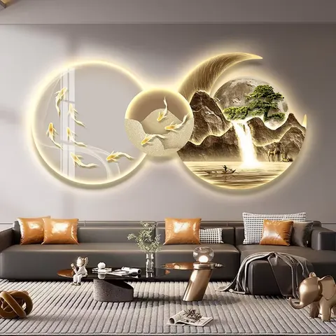 Living Room Sofa Backdrop Wall Crystal Porcelain Painting UV Engraving Glowed LED Decor Painting