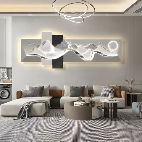 Living Room Sofa Background Wall Art Home Decor Painting Modern Popular Light Luxury with Led Light Acrylic Painting