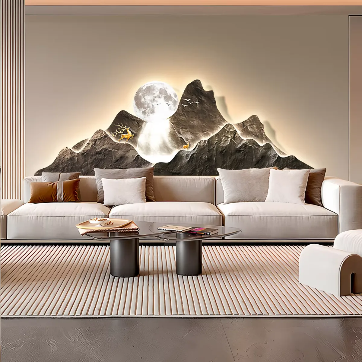 Living Room Sofa Background Wall Landscape Art Home Decor Painting Modern Luxury Led Glow Crystal Porcelain Painting