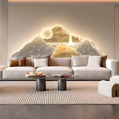 Living Room Sofa Background Wall Landscape Art Home Decor Painting Modern Luxury Led Glow Crystal Porcelain Painting