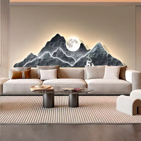 Living Room Sofa Background Wall Landscape Art Home Decor Painting Modern Luxury Led Glow Crystal Porcelain Painting
