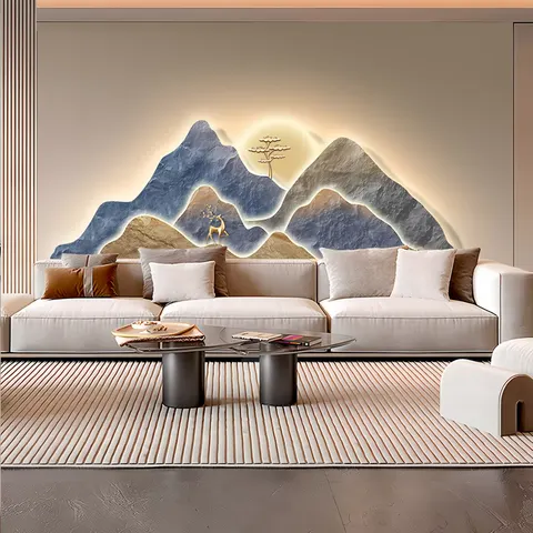 Living Room Sofa Background Wall Landscape Art Home Decor Painting Modern Luxury Led Glow Crystal Porcelain Painting