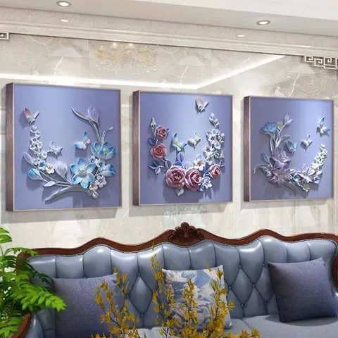繁花 单幅 装饰画 现代简约 客厅背景墙挂画 砂岩浮雕
