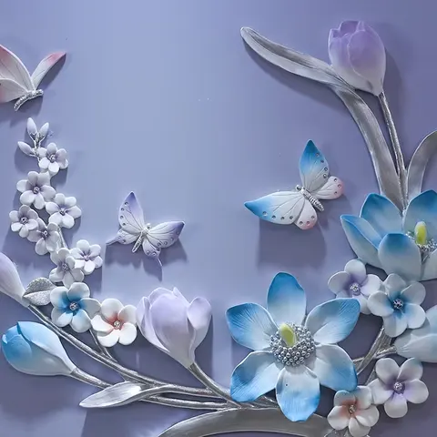 繁花 单幅 装饰画 现代简约 客厅背景墙挂画 砂岩浮雕