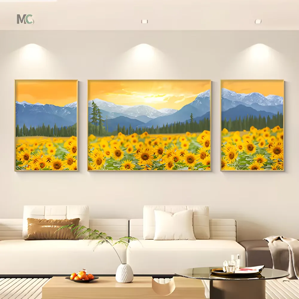 Living Room Sunflower Crystal Porcelain Painting Sofa Background Wall Sunflower HD Canvas Artist Wall Art Home Decor Painting