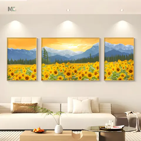 Living Room Sunflower Crystal Porcelain Painting Sofa Background Wall Sunflower HD Canvas Artist Wall Art Home Decor Painting