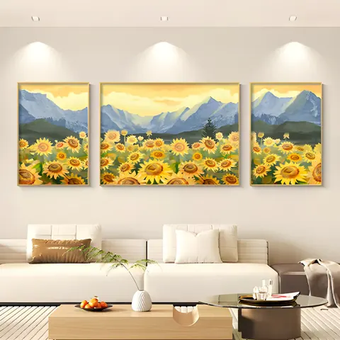 Living Room Sunflower Crystal Porcelain Painting Sofa Background Wall Sunflower HD Canvas Artist Wall Art Home Decor Painting