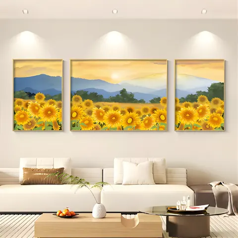 Living Room Sunflower Crystal Porcelain Painting Sofa Background Wall Sunflower HD Canvas Artist Wall Art Home Decor Painting
