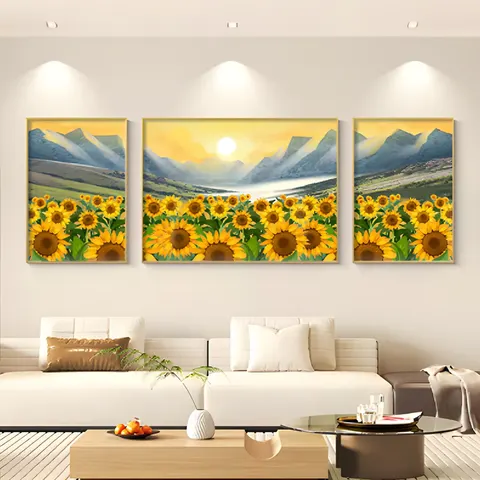 Living Room Sunflower Crystal Porcelain Painting Sofa Background Wall Sunflower HD Canvas Artist Wall Art Home Decor Painting