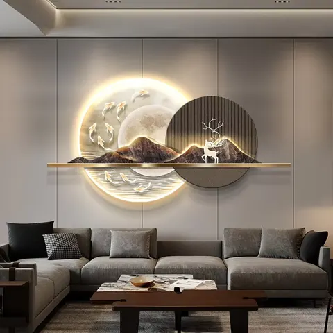 Living Room Three-dimensional Glowed Crystal Porcelain Painting Sofa Background Wall Nine Fish Picture Art Decor Painting