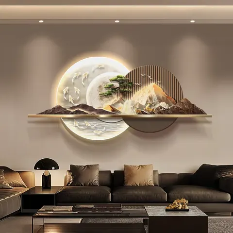 锦鲤 单幅 装饰画 现代简约 客厅背景墙挂画 LED带灯画