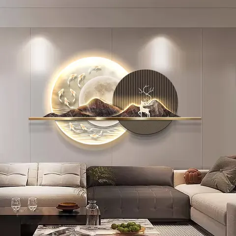 锦鲤 单幅 装饰画 现代简约 客厅背景墙挂画 LED带灯画