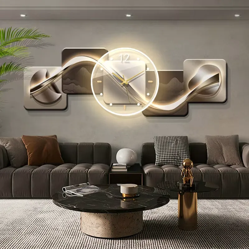 Living Room UV Engraving Art Decorative Painting With Clocks Wall Paintings Sofa Background Wall Acrylic LED Paintings